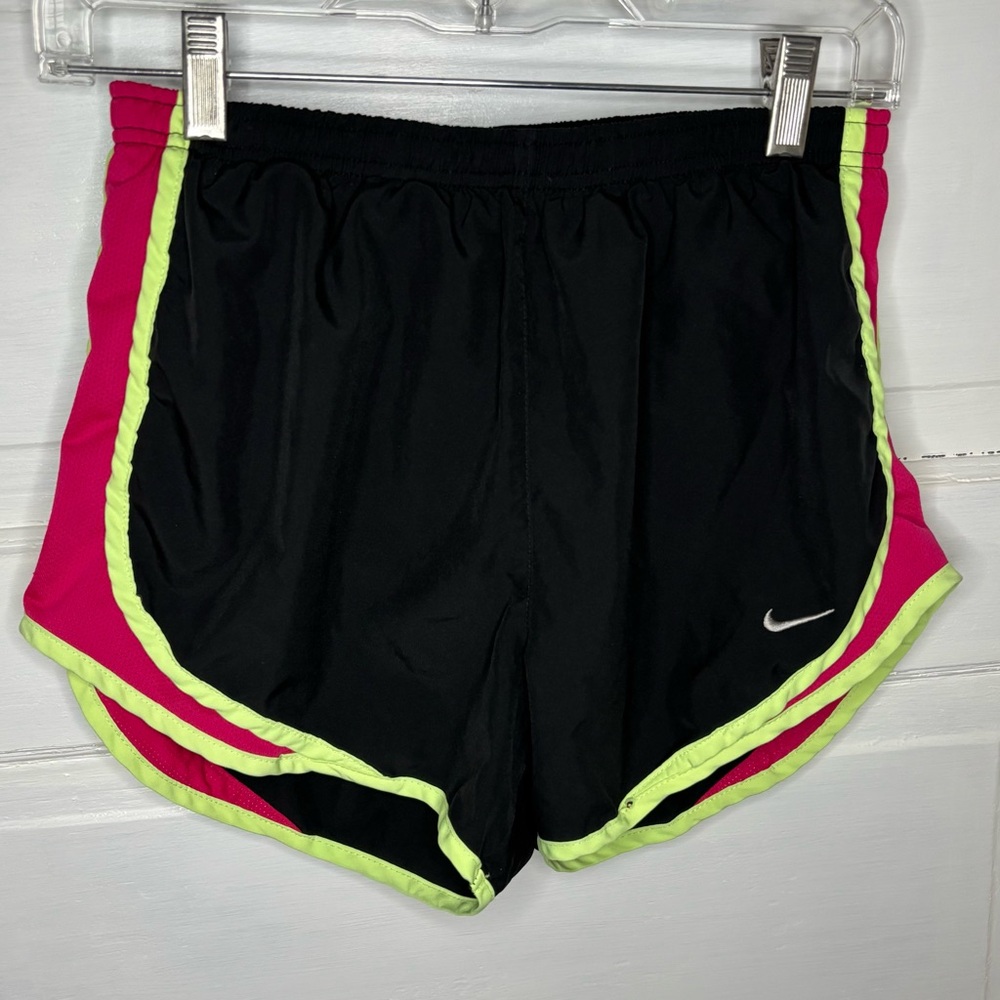 Nike Black Athletic Shorts with Pink Panels and Neon Trim